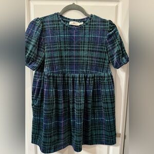 Vineyard Vines Girls Velvet Puff Sleeve Tartan Dress